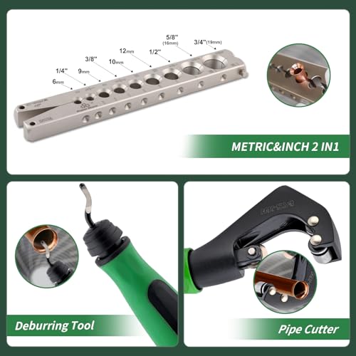 Super Stars Cordless Electric Flaring Tool Kit, 1/4"–3/4" HVAC Copper Pipe Flare Tool with 45° Eccentric Cone, Metric & SAE Clamps, Deburring & Cutter Tools - size: Electric Flaring E809
