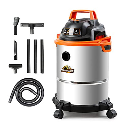 Armor All VOC408S 0901 4 Gallon 3 Peak HP Stainless Steel Wet/Dry Vacuum, Orange - size: 4-Gallon