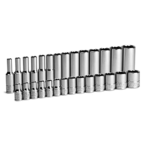 Capri Tools 1/4 in. Drive 12-Point Shallow and Deep Socket Set, Metric, 4 to 15 mm, 28-Piece - size: Shallow & Deep Set / 4-15 mm
