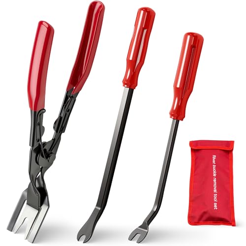3 Pcs Auto Clip Pliers Set & Fastener Remover – Car Trim Rivet Removal Pry Tool Repair Kit with Storage Bag, for Automotive Door Panel, Upholstery, Dashboard, Plastic Fasteners (Red) - color: Red