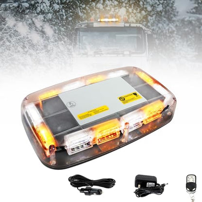 Rechargeable Amber White Emergency Roof Top Strobe Light Wireless Battery, 17 Flashing Modes,High Low Brightness, Warning Lights with Magnetic Base for Construction Vehicles, Trucks, Snow Plow