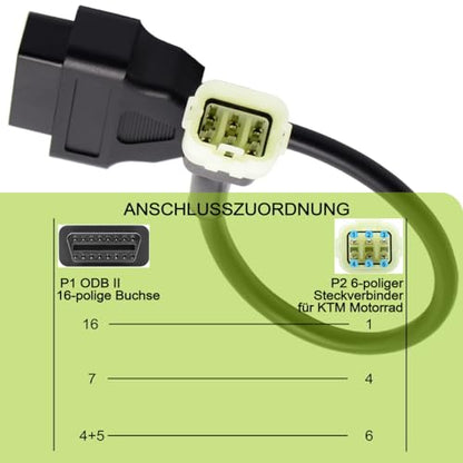 OBD2 OBDII 6 Pin 16 Pin Diagnostic Adapter Cable Compatible with KTM Moto - color: per KTM 6 Pin