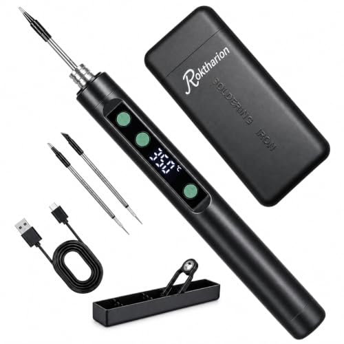 Cordless Soldering Iron Kit, USB Rechargeable Portable Soldering Iron Pen with Digital Display, Adjustable 180-450°C Fast Heating Mini Soldering Iron for DIY Electronics Repair（Black） - color: Black