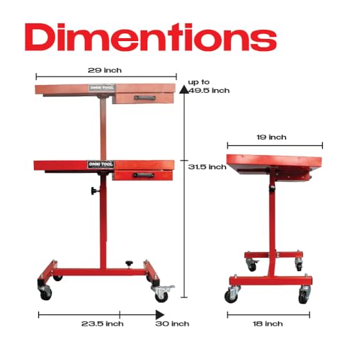 LAUCO Rolling Work Table with Drawer, Adjustable Mobile Tray Table for Shop, Garage, Mechanic Tool Cart with Wheels, 220 lb Capacity, Red [39102]