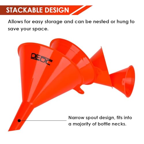 DEDC 8Pcs Funnels for Automotive Use Plastic Oil Gas Funnels Set Multi-Size | Mini Small to Large Funnel for Filling Bottles Automotive Maintenance Household Garage Kitchen Refueling