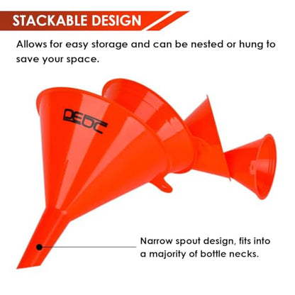 DEDC 8Pcs Funnels for Automotive Use Plastic Oil Gas Funnels Set Multi-Size | Mini Small to Large Funnel for Filling Bottles Automotive Maintenance Household Garage Kitchen Refueling