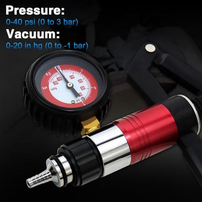 YSTOOL Hand Held Vacuum and Pressure Pump Brake Clutch Fluid Bleeder Tool Kit Oil Change Power Steering Fluid Bleeding Set with Pressure Gauge Jar Adapters for Auto Car Truck Motorcycle Use - color: Red