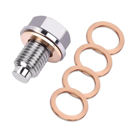 M12 x 1.25 Magnetic Oil Drain Plug, Magnetic Stainless Steel Oil Pan Drain Nut Bolt with 5 PCS Copper Crush Washer Anti Leakage, Universal Leak-proof Replacement,Fits Most Cars, Motorcycles, Boats - size: M12×1.25
