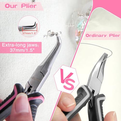 Mini Bent Needle Nose Pliers with Serrated Jaw, Soft Grip for Jewelry Making, Wire Wrapping and Object Gripping - style: Bent Needle Nose Plier Serrated Jaws