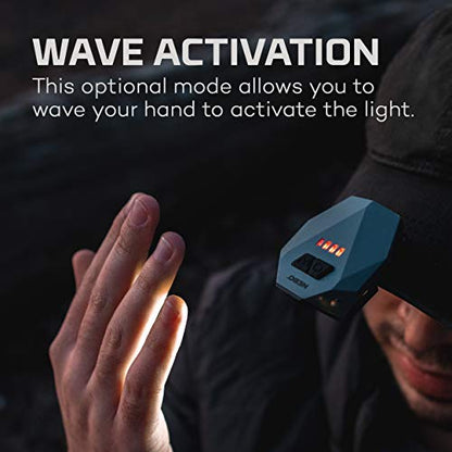 NEBO Einstein Rechargeable Cap Light | 50 Lumens, 3 Light Modes, 90 Degree Adjustable Tilt, Compact & Portable, Hands-Free Wave Activated LED Light, Includes Micro-USB Charging Cable. - style: 50 Lumen