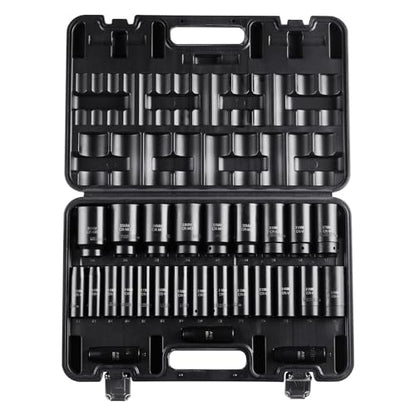 VEVOR Impact Socket Set, 26pcs x 1/2inch Metric 10mm-36mm Impact Sockets, 6-Point Deep Socket Rugged Construction High-torque, Cr-V 1/2 Inches Drive Socket Set Impact with a Storage Cage - size: 1/2" 26PCS