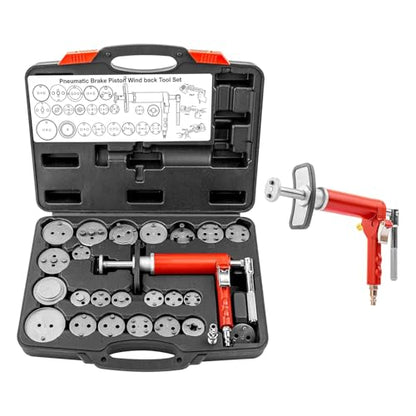Angchun Pneumatic Brake Caliper Compression Tool, 24-Piece Air Operated Disc Brake Piston Wind Back Air Retractor Rewind Spreader Tool Set with Compression Spreading Tool for Auto Brake Repair - size: 24PCSPneumatic Brake Caliper Wind Back Tool
