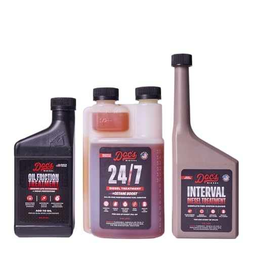 Doc's Diesel 24/7 Cetane Boost + Interval Diesel Treatment + Oil Friction Treatment Kit – Fuel System & Engine Protection – Cleans Injectors, Reduces Wear, Improves MPG (16 oz + 12 oz + 16 oz) - size: 24/7 + IDT + Oil Friction Treatment