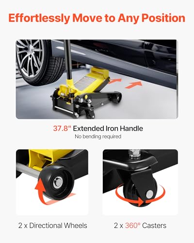 VEVOR 3 Ton Low Profile Floor Jack for All Terrain Vehicles, Heavy-Duty Steel Racing Jack with Quick Lift Pump, 5.12"-20" Lifting Range, 3.0 tons - color: yellow