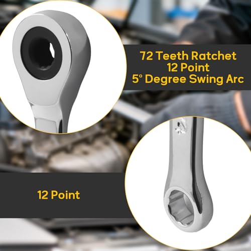 1/4 Inch Ratcheting Wrench 2 Pcs 72-Tooth 12-Point Chrome Plated | Forged 45# Carbon Steel Durable, 5-Degree Arc For Tight Spaces, 12-Point Protects Fasteners, Polished Chrome Anti-Rust - size: 1/4 Inch