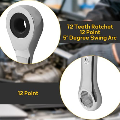 1/4 Inch Ratcheting Wrench 2 Pcs 72-Tooth 12-Point Chrome Plated | Forged 45# Carbon Steel Durable, 5-Degree Arc For Tight Spaces, 12-Point Protects Fasteners, Polished Chrome Anti-Rust - size: 1/4 Inch