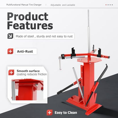 ECOTRIC Multifunctional Manual Tire Changer for 4" to 16.5" Tires | Adjustable Mount Demount Tool Suitable for Motorcycles, ATVs, Trucks, Go-Karts, Trailers, Bikes Steel