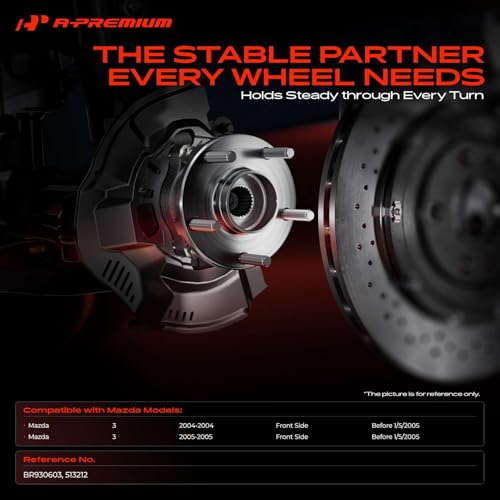A-Premium 2 x Front Wheel Bearing and Hub Assembly with 5-Lug Compatible with Mazda 3 2004-2005