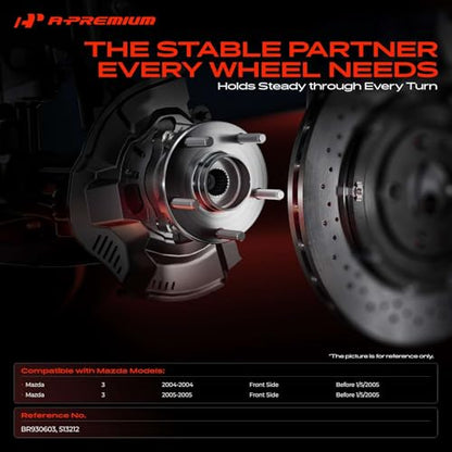 A-Premium 2 x Front Wheel Bearing and Hub Assembly with 5-Lug Compatible with Mazda 3 2004-2005