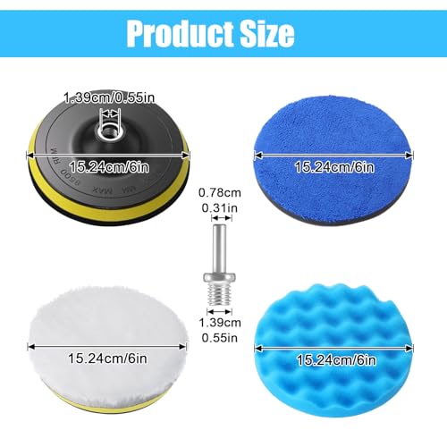 16 Pieces Buffing Pads 6 Inch Car Polishing Pad Kit Foam Polish Pads Wax Buffer Polisher Attachment for Drill