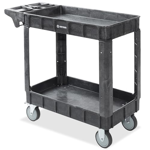Dryser Utility Cart with Wheels, 40" x 17" Heavy Duty 550 lb. Capacity with Shelves - 2 Tier Rolling Cart with Two 5" Swivel Casters for Warehouse, Garage, Cleaning - size: 2 Shelves 2 Swivel 40x17