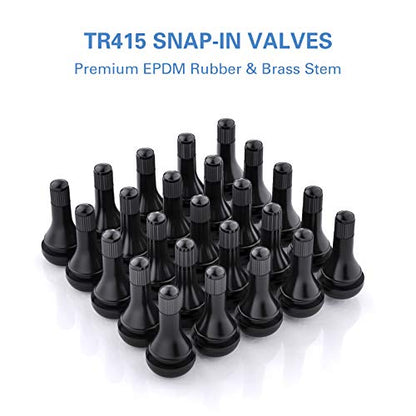 CKAuto TR415 Tubeless Rubber Snap-in Tire Valve Stems, Black, 50 Pcs/Bag | EPDM Rubber, for Standard .453" 11.5 mm Rim Holes, Compatible with Most Cars, SUVs, Light Trucks, and Trailers - size: TR415