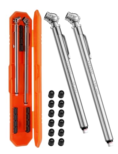AstroAI Pencil Tire Pressure Gauge 2 Pack (10-75PSI, 10-120PSI ±2% Span), Valve Caps with Case, Stainless Steel Body, and Metal Made Nozzle 3 Measurements for Cars, Bikes, Vehicles, Pickups - size: 2 Pack, style: with case
