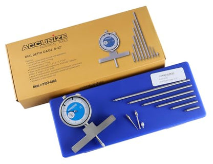 Accusize 0-22 in Dial Depth Gauge with Small-Hole Points, P103-0189 | 6 Connectable Rods, 0.0001 in Resolution, 4 in Base, 0-1 in Travel Indicator - size: 0-22" Dialing