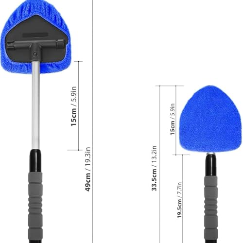 Windshield Cleaning Tool with Extendable Handle, Car Interior Window Cleaner Kit with 4 Reusable Microfiber Pads, Inside Windshield Cleaner for Auto & Home Glass - color: Blue