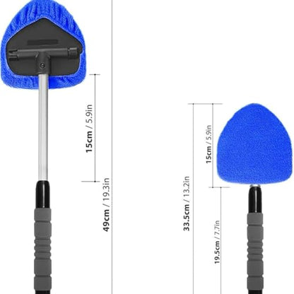 Windshield Cleaning Tool with Extendable Handle, Car Interior Window Cleaner Kit with 4 Reusable Microfiber Pads, Inside Windshield Cleaner for Auto & Home Glass - color: Blue