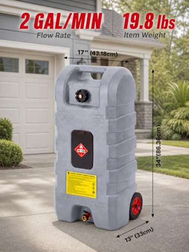 15 Gallon Gas Can, Fuel Tank Container with Fluid Transfer Manual Siphon Pump & 10FT Hose, Portable Diesel Gas Storage Caddy with Wheels for Car, ATV, Weeder, Boat (Grey) - color: Grey