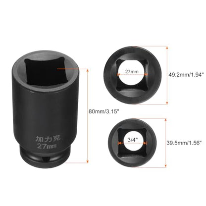 HARFINGTON 2pcs 4 Point Square Socket 3/4" Drive by 27mm Metric Square Impact Socket 40CR Blackening Standard Wheel Sockets Pneumatic Socket for Auto Repair Mechanical Maintenance Home Use - size: 27mm