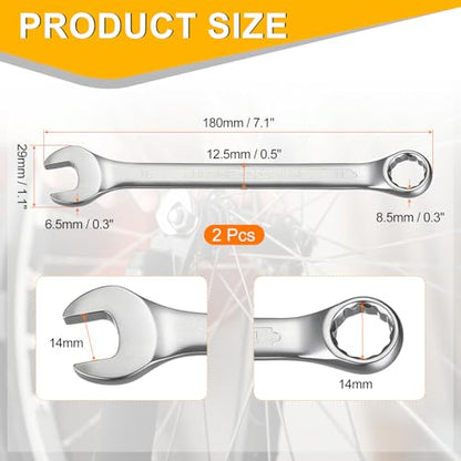 HARFINGTON 2Pcs Metric Combination Wrench 14mm Open End & 15-Degree Offset 12-Point Box End Chrome Vanadium Steel Industrial Grade Double Ended Wrenches Spanners Tools - size: 14mm