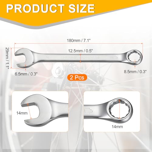 HARFINGTON 2Pcs Metric Combination Wrench 14mm Open End & 15-Degree Offset 12-Point Box End Chrome Vanadium Steel Industrial Grade Double Ended Wrenches Spanners Tools - size: 14mm