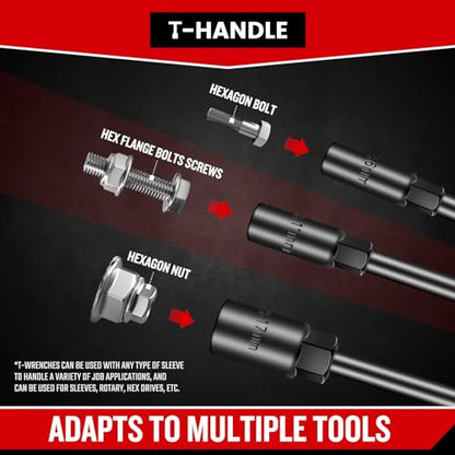 T-Handle Wrench Socket Set, 6-Point Cr-V Steel T Wrench Set Metric Size 6mm to 19mm, Lug Tool Socket with Long Reach for Motorcycle Bicycle Car Repair (11 Pack) - size: 11 Pack