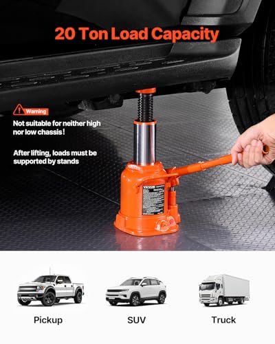 VEVOR Hydraulic Bottle Jack, 20 Ton/44092 lbs Low Profile Welded Bottle Jack with 6.69''-12.6'' Lifting Range & 3-Section Long Handle, for Car, Pickup, Truck, RV, Auto Repair, Industrial Engineering - style: 20T