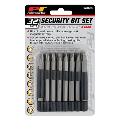 Performance Tool W8659 Security Bit Set, 32-Piece - size: 32pc Security Bit Set
