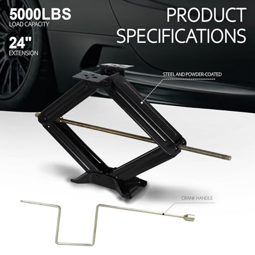 5000 lb Lift 24" RV Stabilizing Scissor Jack, Scissor Lifting Jacks w/Handle for Pop-Up Camper and Travel Trailer -Pack of 2 | for Pop-Up Camper and Travel Trailer -Pack of 2