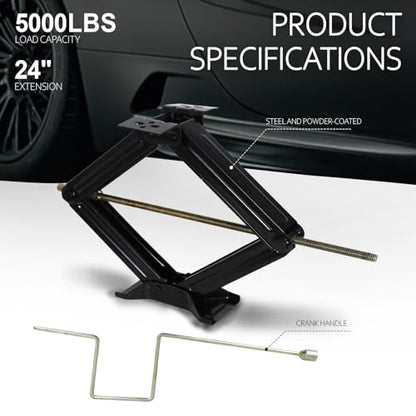 5000 lb Lift 24" RV Stabilizing Scissor Jack, Scissor Lifting Jacks w/Handle for Pop-Up Camper and Travel Trailer -Pack of 2 | for Pop-Up Camper and Travel Trailer -Pack of 2