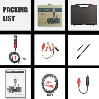 P100 Plus Automotive Power Circuit Probe Tester,12V 24V Car Automotive Diagnostic Test Tool, Digital Volt Ohm Meter W/Overload Protection, Circuit Fault Finder w/ 40FT Cable & Angled Screen