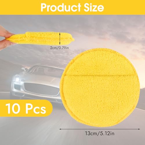10 Pack Wax Applicator Pads Microfiber with Finger Pocket for Car Wax | 10-pack microfiber foam pads with finger pocket, Scratch-free waxing for cars & household, Machine washable & reusable - color: Yellow