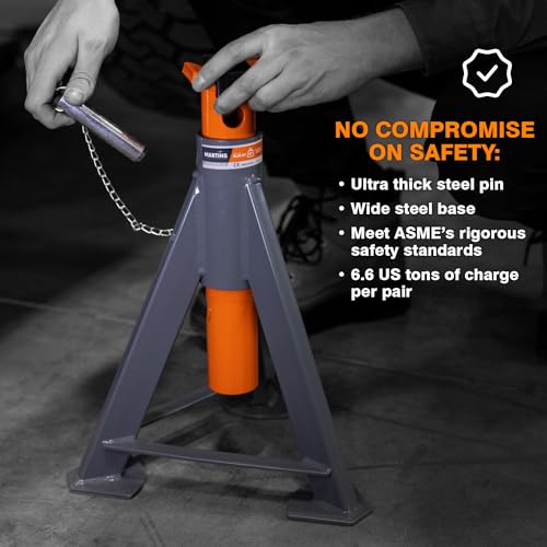 6.6-Ton Jack Stands (x2), Suited for All Passenger Vehicles, Pickup Trucks and Some Models Medium-Duty Trucks, Sold in Pair. - size: 6.6-Ton Jack Stands