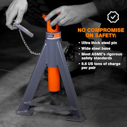 6.6-Ton Jack Stands (x2), Suited for All Passenger Vehicles, Pickup Trucks and Some Models Medium-Duty Trucks, Sold in Pair. - size: 6.6-Ton Jack Stands