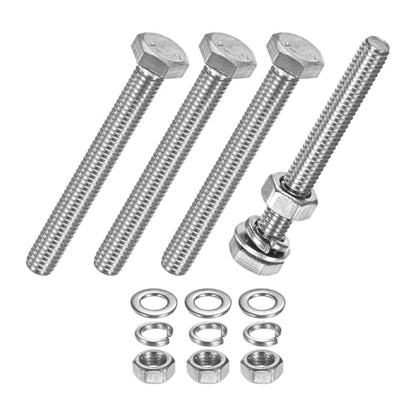 M METERXITY 4-Pack Hex Head Screw Bolt with Nuts Flat & Lock Washers M6x50mm Stainless Steel Bolts and Nuts Kit Fully Threaded Metric Bolt Assortment for Equipment/Machinery - size: M6 x 50mm