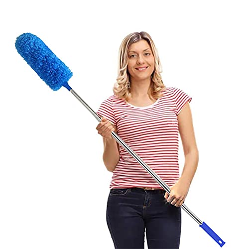 DELUX Microfiber Feather Duster Extendable Duster with 100 inches Extra Long Pole, Bendable Head & Long Handle Dusters for Cleaning Ceiling Fan, High Ceiling, Blinds, Furniture & Cars - color: Blue