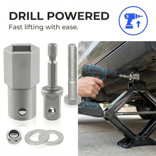 Trailer Jack Drill Adapter, Towing Vehicle Jack Crank Handle Cordless Power Drill Adapter Kit with 1/2" Socket, Auto Replacement Accessories, Universal for RV Campers Utility Trailer