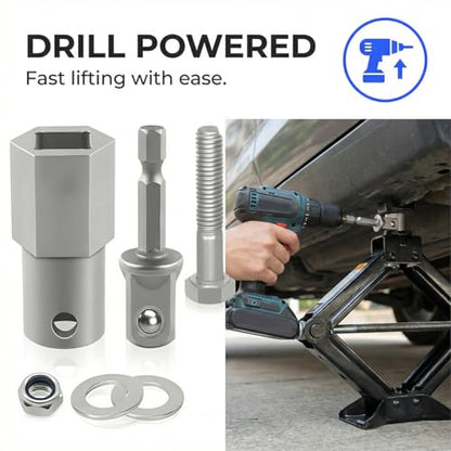 Trailer Jack Drill Adapter, Towing Vehicle Jack Crank Handle Cordless Power Drill Adapter Kit with 1/2" Socket, Auto Replacement Accessories, Universal for RV Campers Utility Trailer
