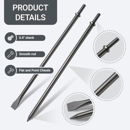 2 Pack 18" Air Hammer Bits Attachments,0.401 Inch Shank Chisel Bit Set,Cr-Mo Alloy Steel Punch - size: 2 Pack 18"