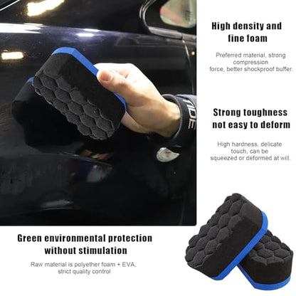 2 PCS Tire Waxing Applicator Pad, Easy Grip Hex Logic Tire Shine Dressing Applicator Sponge, Universal Automotive Tire Polishing Sponge Pads, Detailing Car Accessories (Blue)