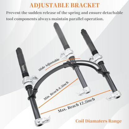 Coil Spring Compressor Tool, Max Load.2700LB | Automotive Heavy Duty Macpherson Strut Spring Compression Set with Extendable Safety Bracket for Car ATVs Trucks